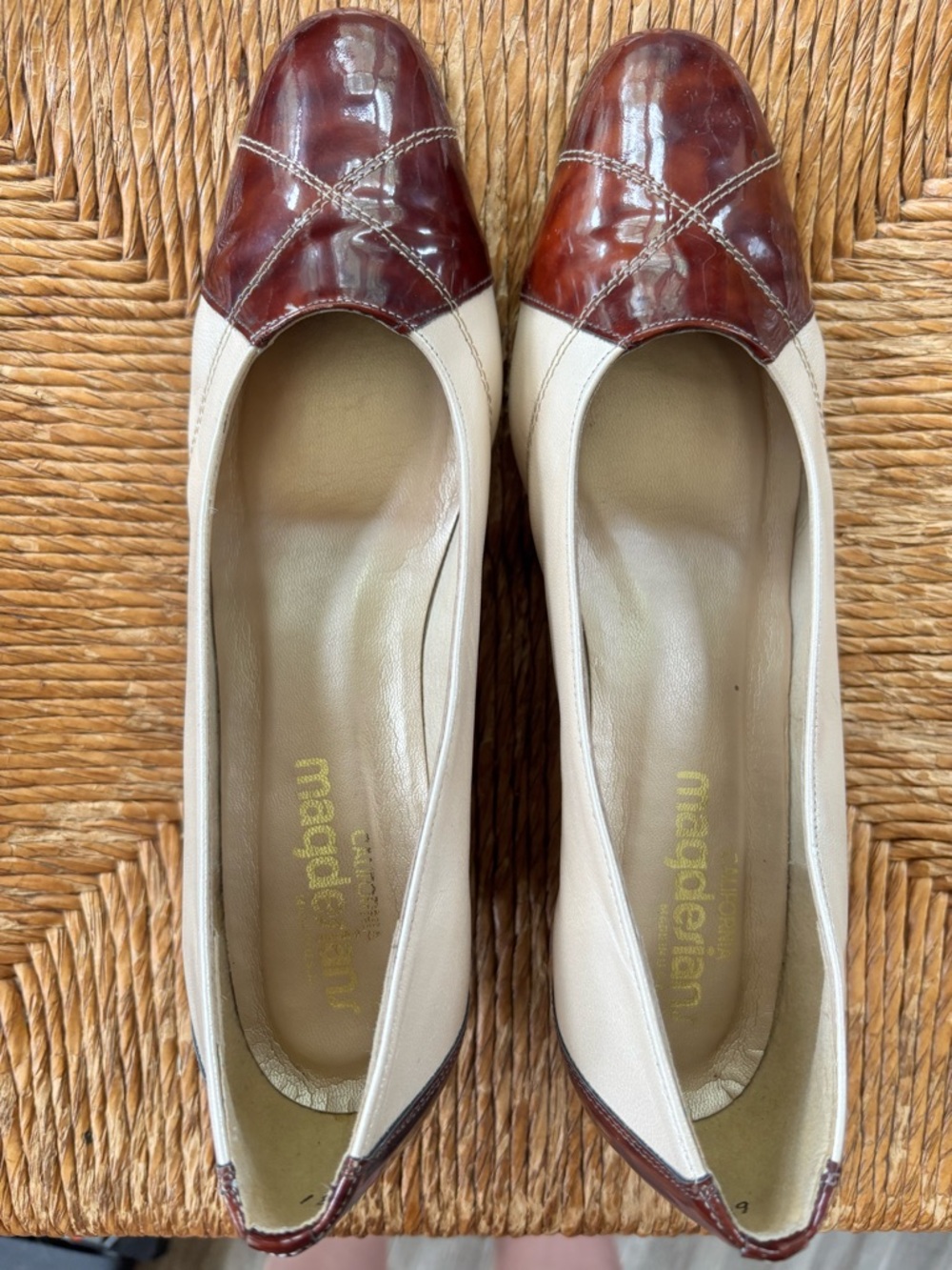 California Magdesians Two-Tone Cream & Brown Women's Leather wedges size 9.5 - Picture 7 of 10